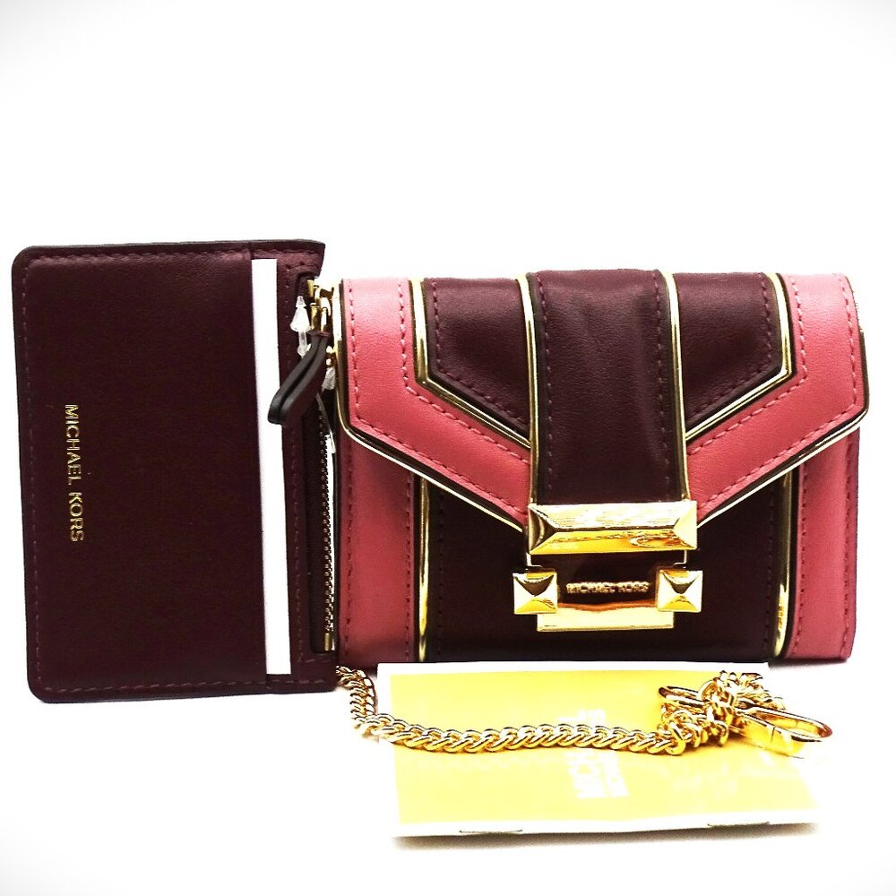 MICHAEL KORS Whitney | Quilted Two Tone Chain Wallet w/Card Holder Burgundy Pink